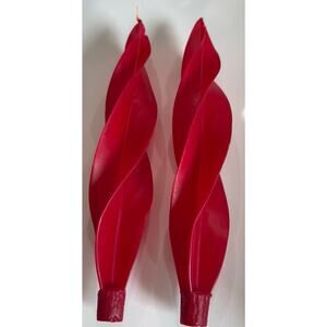 Vintage Beeswax Feather Swirl 11 inch Taper Red Candles (Set of 2) Maine